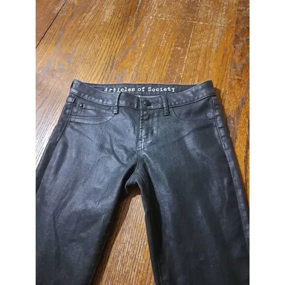 Size 26 Waist Articles of Society Black Coated Skinny Jeans Pants Moto Bodycon - Picture 3 of 4